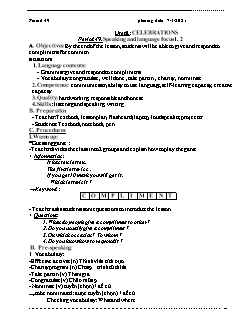 Kế hoạch bài dạy Tiếng Anh 9 - Tiết 49, Unit 8: Celebrations - Năm học 2020-2021