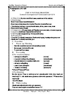 Kế hoạch bài dạy Tiếng Anh 9 - Tiết 54+55, Unit 9: Natural disasters - Năm học 2020-2021