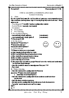 Kế hoạch bài dạy Tiếng Anh 9 - Tuần 12, Tiết 22+23 - Năm học 2020-2021 - Trần Huy Thông