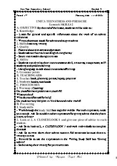 Kế hoạch bài dạy Tiếng Anh 9 - Tuần 6, Tiết 17 đến 19 - Năm học 2021-2022
