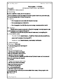 Kế hoạch bài dạy Tiếng Anh Lớp 7 - Tuần 1 - Năm học 2021-2022 - Lê Thanh Tú