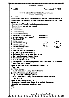 Kế hoạch bài dạy Tiếng Anh Lớp 9 - Tuần 12, Tiết 22+23 - Năm học 2020-2021
