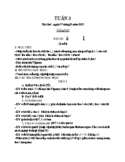 Kế hoạch bài dạy Tiếng Việt + Toán 1 - Tuần 3 - Năm học 2021-2022 - Lê Thị Thanh Nga