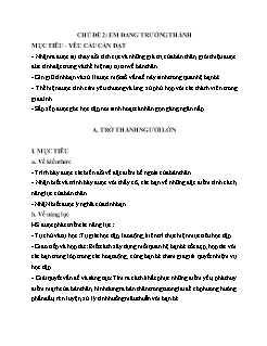 Giáo án Hoạt động trải nghiệm, hướng nghiệp Lớp 6 - Chủ đề II: Em đang trưởng thành - Năm học 2021-2022 - Chu Thị Trọng