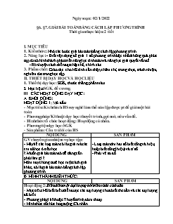 Kế hoạch bài dạy Đại số 8 - Tiết 6+7: Giải bài toán bằng cách lập phương trình - Năm học 2021-2022 - Nguyễn Viết Hùng