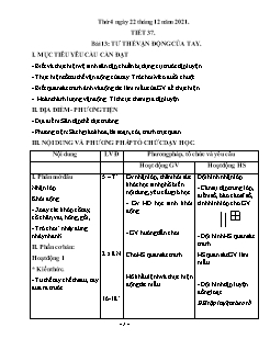 Kế hoạch bài dạy GDTC 1 Sách Cánh diều - Tiết 37, Bài 13: Tư thế vận động của tay - Năm học 2021-2022 - Nguyễn Văn Sáng