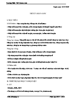 Kế hoạch bài dạy Hình học Lớp 6 - Tiết 27, Bài 5: Góc - Năm học 2021-2022