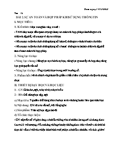 Kế hoạch bài dạy Tin học 6 Sách Cánh diều - Tiết 15, Bài 2: Sự an toàn và hợp pháp khi sử dụng thông tin - Năm học 2021-2022 - Nguyễn Đức Thắng
