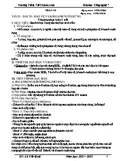 Kế hoạch dạy học Công nghệ 7 - Tiết 25, Bài 29: Bảo vệ và khoanh nuôi rừng - Năm học 2021-2022 - Lê Viết Hoài