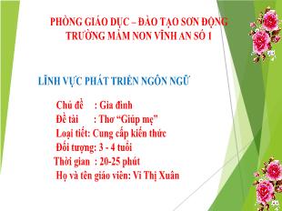 Bài giảng Mầm non Lớp Mầm - Chủ đề: Gia đình - Đề tài: Thơ Giúp mẹ - Vi Thị Xuân