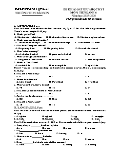 Đề khảo sát giữa học kì I Tiếng Anh 6 - Năm học 2023-2024 - Trường THCS Bảo Sơn (Có đáp án)