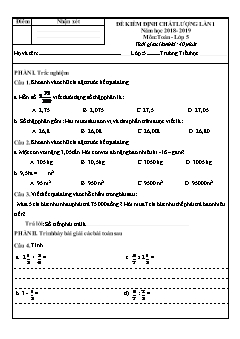 Đề kiểm định chất lượng Toán 5 (Lần 1) - Năm học 2018-2019 (Có đáp án)