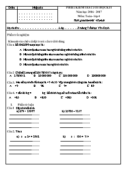 Đề kiểm tra các môn cuối học kì I Toán 4 - Năm học 2016-2017 - Trường Tiểu học Yên Định (Có đáp án)