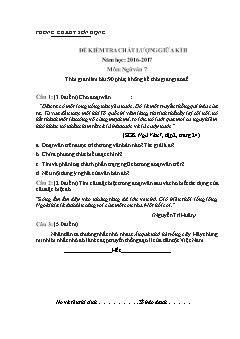 Đề kiểm tra chất lượng giữa học kì II Ngữ văn 7 - Năm học 2016-2017 - PGD Sơn Động (Có đáp án)
