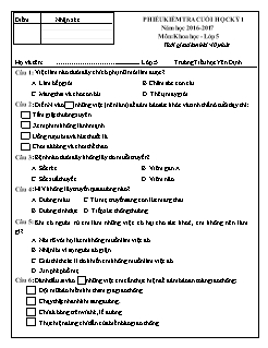 Đề kiểm tra cuối học kì I Khoa học 5 - Năm học 2016-2017 - Trường Tiểu học Yên Định (Có đáp án)