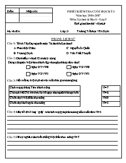 Đề kiểm tra cuối học kì I Lịch sử và Địa lí 5 - Năm học 2016-2017 - Trường Tiểu học Yên Định (Có đáp án)