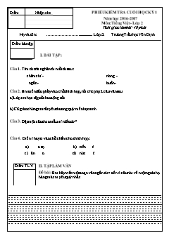 Đề kiểm tra cuối học kì I Tiếng Việt 2 - Năm học 2016-2017 - Trường Tiểu học Yên Định (Có đáp án)
