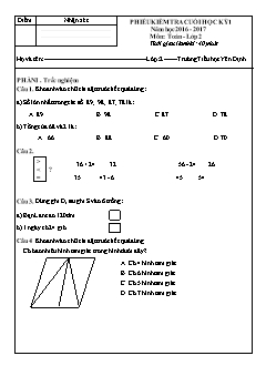 Đề kiểm tra cuối học kì I Toán 2 - Năm học 2016-2017 - Trường Tiểu học Yên Định (Có đáp án)