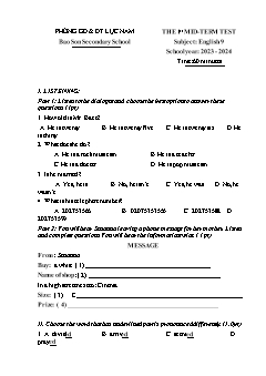 Đề kiểm tra giữa học kì I Tiếng Anh 9 - Năm học 2023-2024 - Trường THCS Bảo Sơn (Có đáp án)
