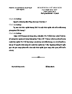 Đề kiểm tra giữa học kì II Lịch sử 8 - Năm học 2016-2017 - PGD Sơn Động (Có đáp án)