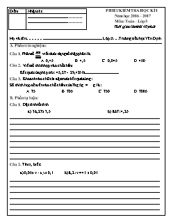 Đề kiểm tra học kì I Toán 5 - Năm học 2016-2017 - Trường Tiểu học Yên Định (Có đáp án)