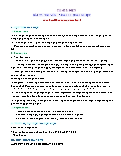 Giáo án Khoa học tự nhiên 8 (Kết nối tri thức) - Chủ đề 5: Điện - Bài 25: Truyền năng lượng nhiệt