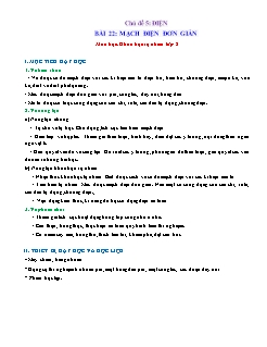 Giáo án Khoa học tự nhiên 8 (Kết nối tri thức) - Chủ đề 5: Điện - Bài 22: Mạch điện đơn giản