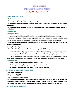 Giáo án Khoa học tự nhiên 8 (Kết nối tri thức) - Chủ đề 6: Nhiệt - Bài 24: Năng lượng nhiệt