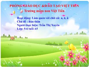 Bài giảng Mầm non Lớp Lá - Chủ đề: Bản thân - Đề tài: Làm quen với chữ cái a, ă, â - Trần Thị Xuyên