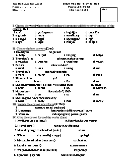 Bài kiểm tra 45 phút Tiếng Anh 8 - Đề 2 - Năm học 2012-2013 - Trường THCS Tâm Di 2