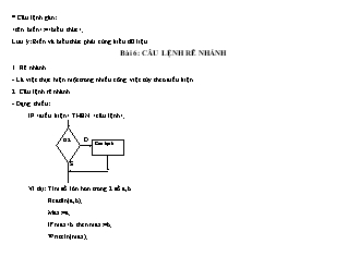 Đề cương ôn tập Tin học 10 - Bài 6: Câu lệnh rẽ nhánh