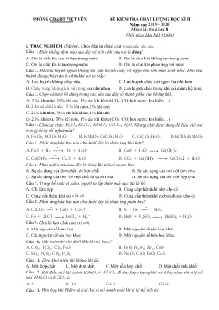 Đề kiểm tra chất lượng học kì II Hóa học 8 - Năm học 2019-2020 - PGD Việt Yên