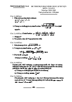 Đề thi HSG cấp Huyện Toán 9 - Năm học 2011-2012 - PGD Lục Nam (Có đáp án)