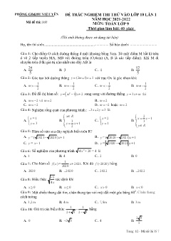 Đề trắc nghiệm thi thử vào lớp 10 Toán (Lần 1) - Mã đề 357 - Năm học 2021-2022 - PGD Việt Yên