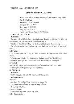 Giáo án Mầm non Lớp Chồi - Chủ đề: Gia Đình - Đề tài: Nhận biết và sử dụng đồ dùng, đồ chơi an toàn trong lớp bé - Năm học 2019-2020 - Nguyễn Thị Nhượng