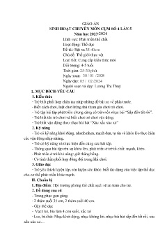 Giáo án Mầm non Lớp Chồi - Chủ đề: Thế giới thực vật - Đề tài: Bật xa 35-40cm - Năm học 2023-2024 - Lương Thị Thuỷ