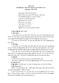 Giáo án Mầm non Lớp Lá - Chủ đề: Phương tiện và luật giao thông - Đề tài: Phân loại một số phương tiện giao thông theo 2 dấu hiệu - Năm học 2023-2024 - Nguyễn Thị Hiểu