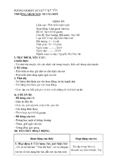 Giáo án Mầm non Lớp Lá - Chủ đề: Quê hương. Đất nước. Bác Hồ - Đề tài: Sự tích hồ gươm - Nguyễn Thị Thu Hà