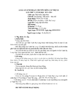 Giáo án Mầm non Lớp Lá - Chủ đề: Quê hương. Đất nước. Bác Hồ - Đề tài: Khám phá biển (Vịnh Hạ Long) - Năm học 2023-2024 - Tạ Thị Duyên