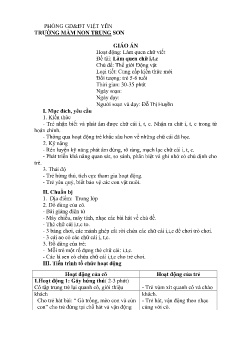 Giáo án Mầm non Lớp Lá - Chủ đề: Thế giới động vật - Đề tài: Làm quen chữ i, t, c - Đỗ Thị Huyền