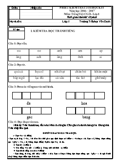 Đề kiểm tra cuối học kì I Tiếng Việt 1 - Năm học 2016-2017 - Trường Tiểu học Yên Định